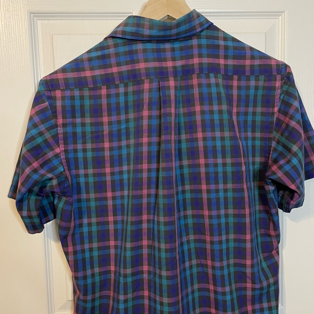 VTG Members Only black/blue/pink/green plaid short sleeve button down shirt sz M - Picture 5 of 10